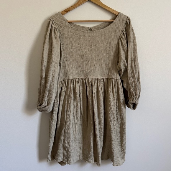 Free People FP Beach Get Obsessed Babydoll Dress size XS oversized green boho - Picture 2 of 10